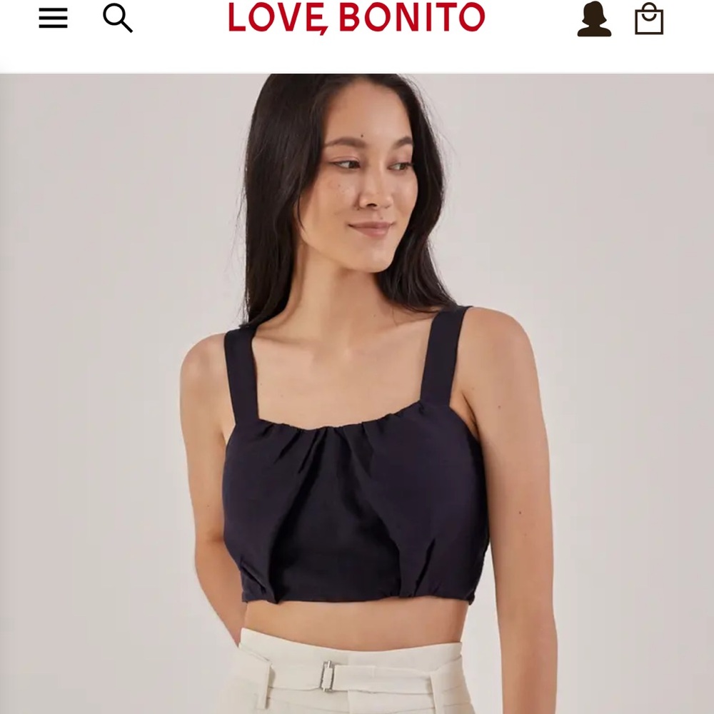 love bonito navy blue harlie padded linen crop top, size XS